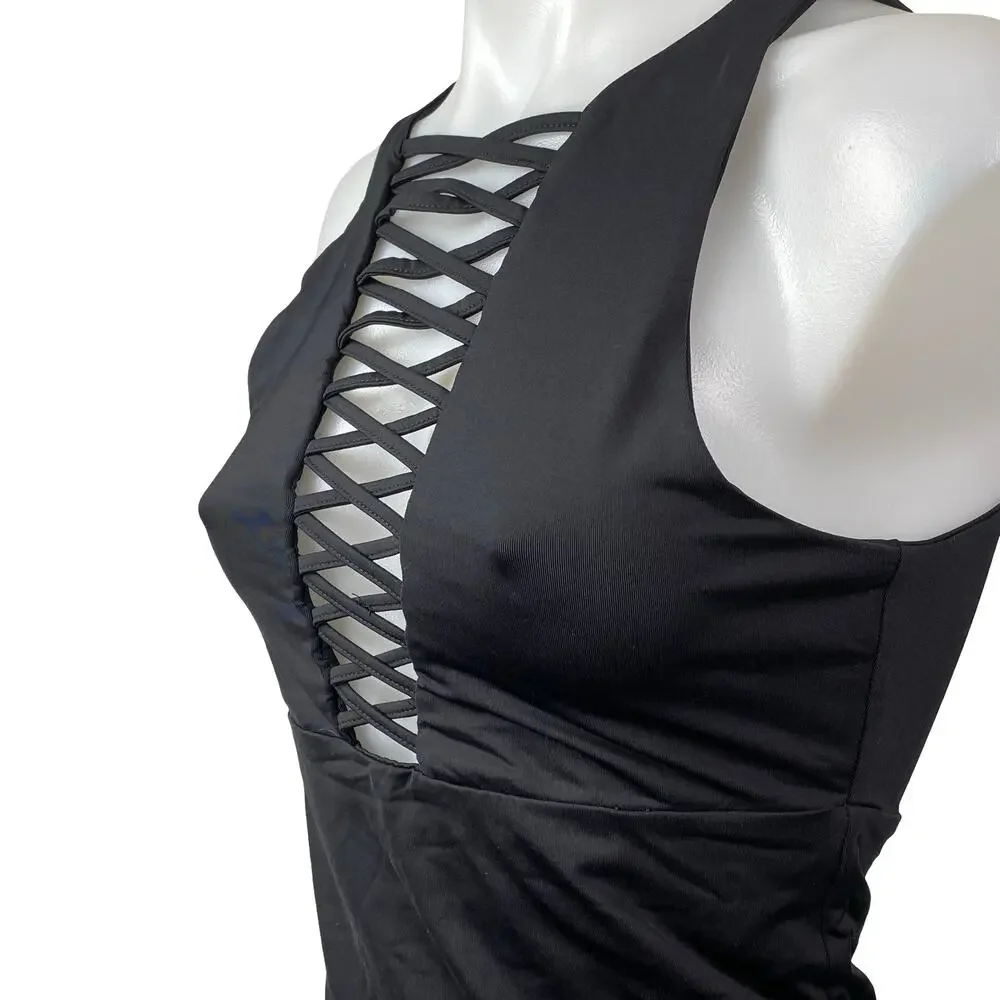 Kookai Women's Black Lace Up Crisscross Sleeveless Cami Blouse Tank Top Size 1 - Picture 3 of 6
